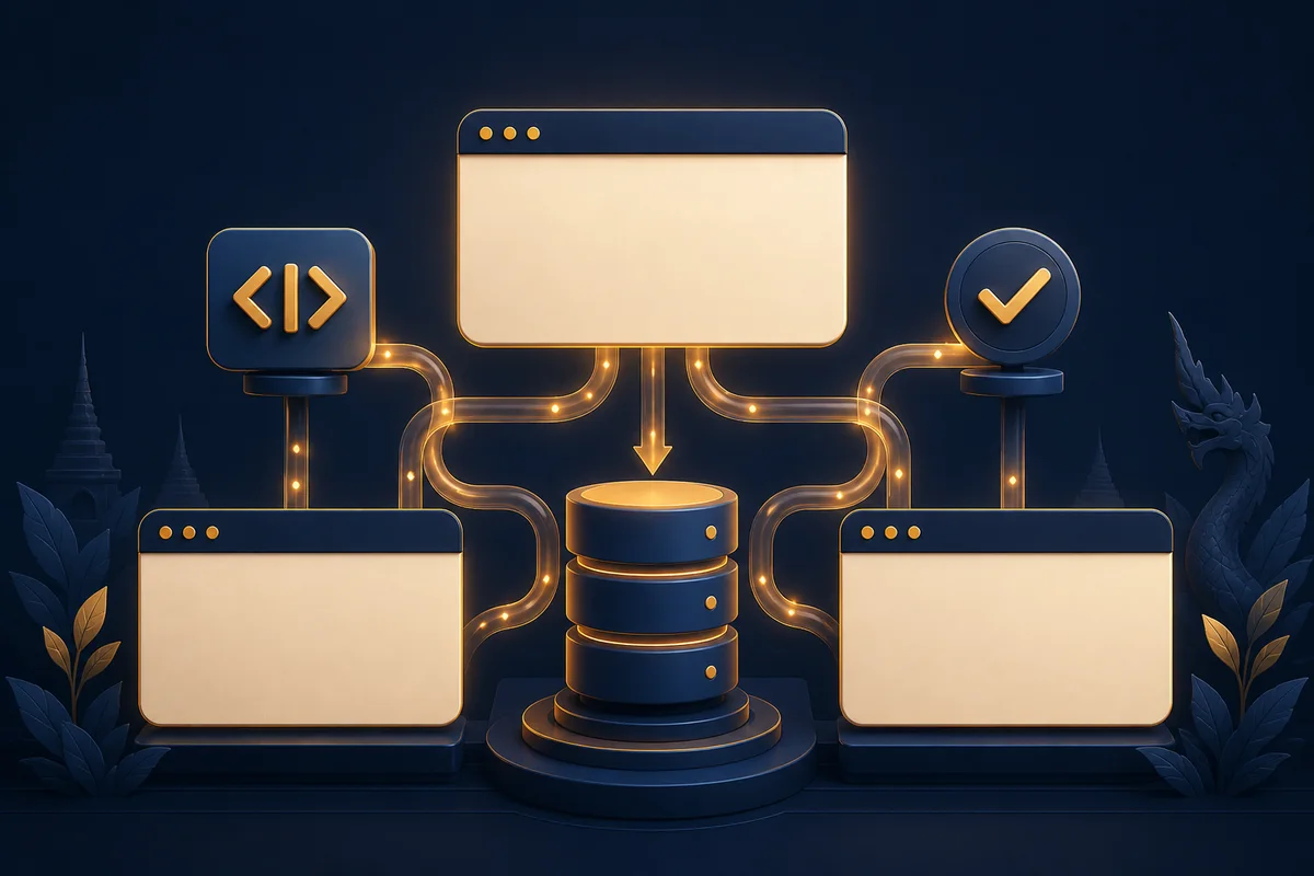 ภาพประกอบการเชื่อมต่อ API ผลหวยจากฐานข้อมูลไปยังเว็บและแอปอื่น